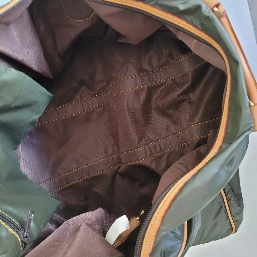 Hunting World Safari Today Duffle Bag Olive Green Leather Trim Travel Luggage